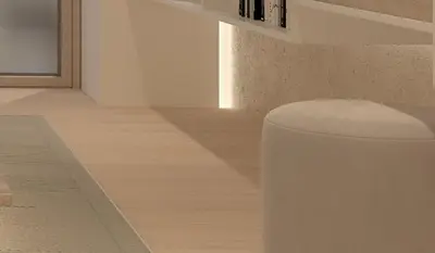 a living room with a white stool in a room at τηισησωβ in Athens