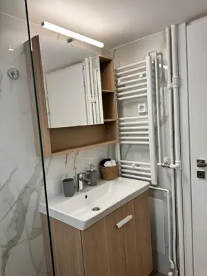 a small bathroom with a sink and a shower at A&C Urban Elegance in Athens
