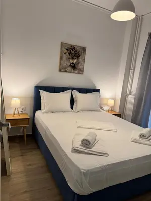 a bedroom with a large bed with towels on it at A&C Urban Elegance in Athens