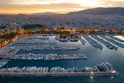an aerial view of a harbor with boats at Athens Riviera City Escape in Athens