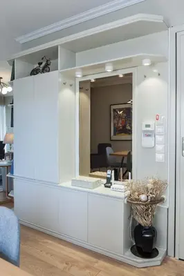 a room with a mirror and a white cabinet at Waves of Comfort Premium 3-Bd Stay in Alimos in Athens