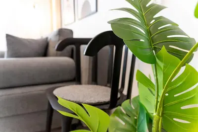 a living room with a chair and a plant at Elysian Lycabettus - Panorama in Athens