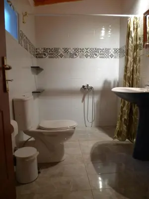 a bathroom with a toilet and a sink at The Wooden Nest, Cozy Private Room in Spáta