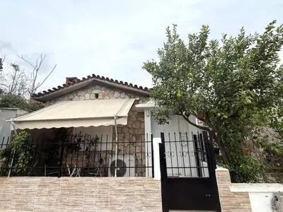 a house with a gate with a dog behind it at Acropolis Traditional Stoney Retreat in Athens