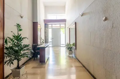 a hallway with potted plants in a building at Fluffy clouds Psiri Athens in Athens