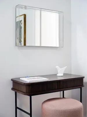 a desk with a chair and a mirror at 12ve Plaka, a Chic Apartment in the Heart of Plaka in Athens