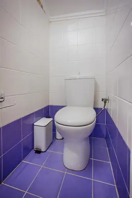 a bathroom with a white toilet and purple tiles at Athens Riviera Luxury Voula Residence in Athens