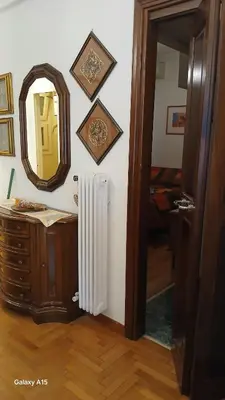 a bathroom with a mirror and a radiator in a room at Cozy Classic Residence 