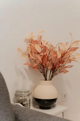 a vase with a plant in it on a shelf at Cozy & Stylish 2BR Home Near Kallimarmaro in Athens