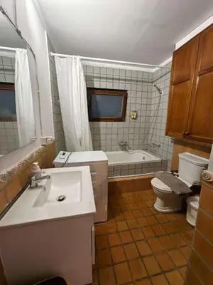 a bathroom with a sink and a tub and a toilet at evaxila \u5496\u5561\u5c9b in Glyka Nera