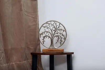 a mirror on top of a wooden table at Evelyn's cozy house in Athens