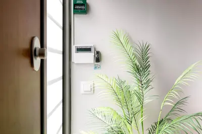 a door with a plant painted on the wall at Cassiopeia - Charming Studio & Balcony in Athens in Athens
