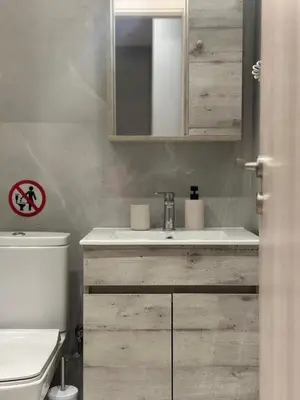 a bathroom with a sink and a toilet and a mirror at Voulis Apartment 2 in Athens