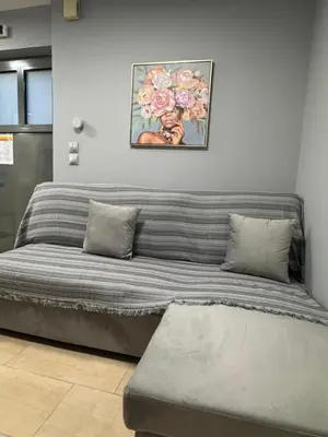 a couch in a room with a picture on the wall at Elegant Escapes 8 in Athens