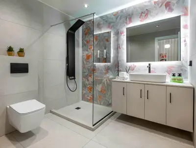 a bathroom with a shower and a toilet and a sink at Urban Blush Pangrati by Premium Key in Athens