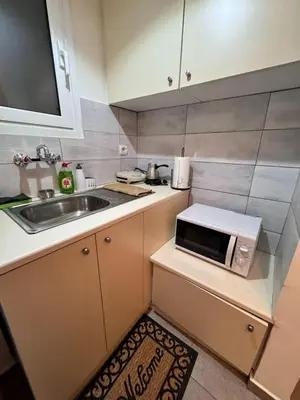 a small kitchen with a sink and a microwave at Lycabettus Elia in Athens
