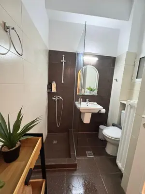 a bathroom with a shower and a sink and a toilet at Lycabettus Elia in Athens