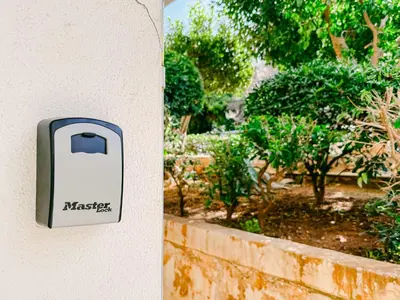 a mailbox on the side of a wall at Spacious 2BR house in Nea Smyrni in Athens