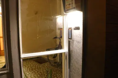 a view of a bathroom with a glass door at FaliroRelax F2 in Athens