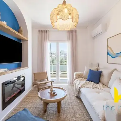 Aegean Blue Hideaway w Fireplace