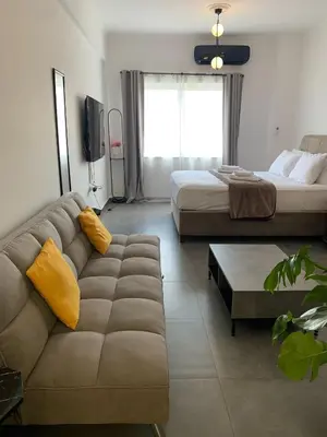 a living room with a couch and a bed at Urban Hermes Apartment in Athens