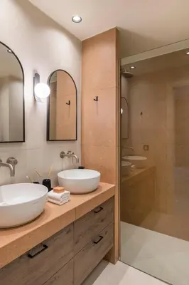 a bathroom with a large sink and a shower at Piraeus Terra Residence - Family 2 BDRM by MPS in Piraeus