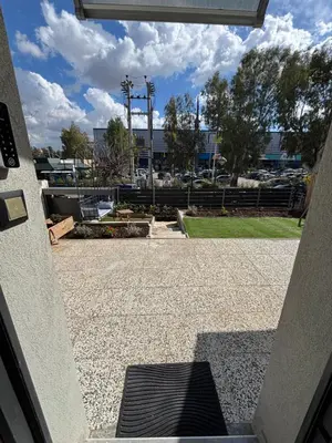 an open door with a view of a park at Athens Air B&B in Athens