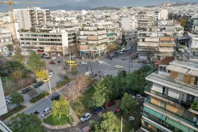 an aerial view of a city with buildings at Family 2BRM Flat in Patissia-Acropolis View by ΜΡS in Athens