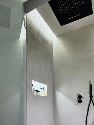a bathroom with white walls and a ceiling at Comfort and Relaxation in Athens