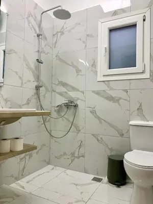 a bathroom with a shower and a toilet at Citrus in Athens