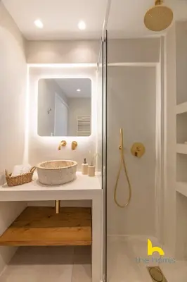 a bathroom with a sink and a shower at Eagle's Nest Athens Oasis with Culture & Views! in Athens