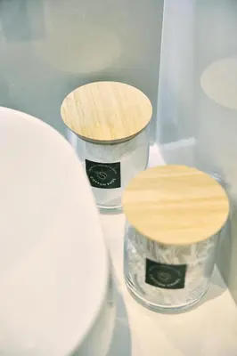 two containers with wooden tops in a refrigerator at SOLUNA Hideaway Athens - Luxury Jacuzzi Suite in Athens
