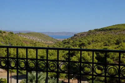 a view of the hills from a balcony at Villa Pepy in Áyios Konstandínos