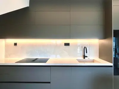 a kitchen with a sink and a counter top at 2BR Sea View Loft with private Jacuzzi in Riviera in Athens