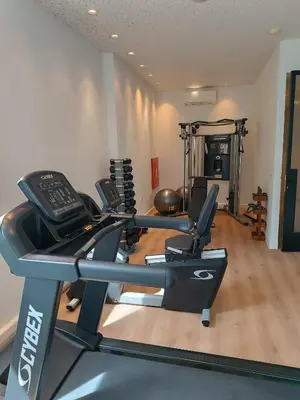 a room with a gym with a treadmill at Athinais Hotel in Athens