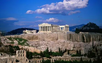 a view of the acropolis of athens from atop a hill at Hotel Niki Piraeus in Piraeus