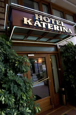 a hotel katerina sign over the door of a building at Hotel Katerina in Athens