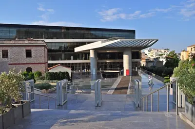 a view of a building with a walkway at The Belgian Connection in Koukaki in Athens