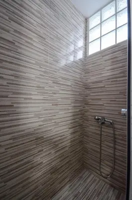 a bathroom with a shower with a window at Casa D'Irene Apartments in Athens in Athens