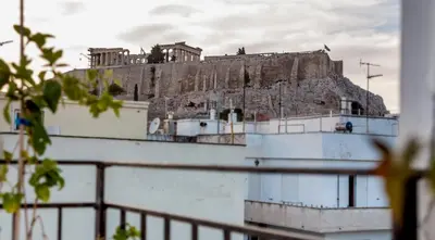 a view of a castle on top of a building at Studio Acropolis in Athens