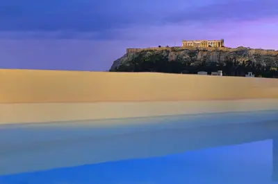 a painting of a castle on top of a mountain at ALTO PSYRRI PENTHOUSE by K&K in Athens