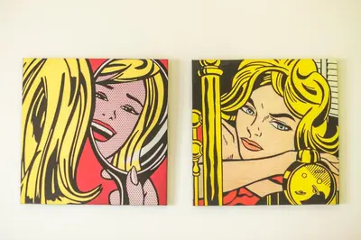 two illustrations of a woman looking in a mirror at Zenios Amintas-Pop-artment for two in city center in Athens