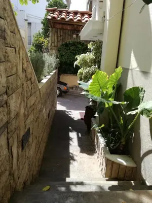 an alley with plants in pots next to a building at Agapi's Two Levels Studio in Athens