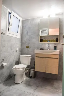 a bathroom with a toilet and a sink at Gazi Divine Apartment in Athens