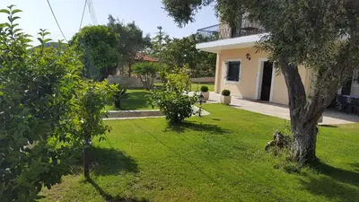 a house with a green yard with a tree at Villa Christina in Anavissos