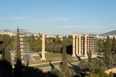 a view of the acropolis of athens with trees and buildings at Acropolis Elegant Penthouse in Athens