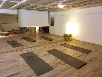 a group of yoga mats in a room with a screen at St. Thomas Bed and Breakfast in Paianía