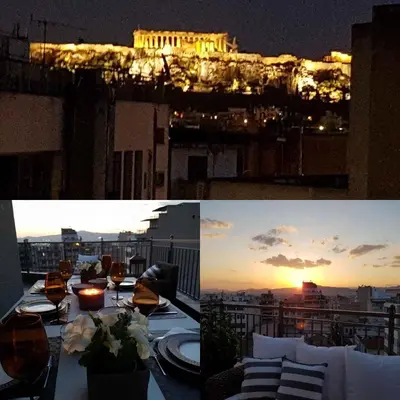a view of the parliament from a balcony at sunset at ADMETUS PSYRRI LOFT by K&K in Athens