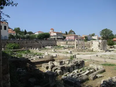 a view of the ruins of the ancient city at Ulysses Apartments Monastiraki in Athens