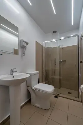 a bathroom with a toilet and a sink and a shower at Hotel Adonis Athens in Athens